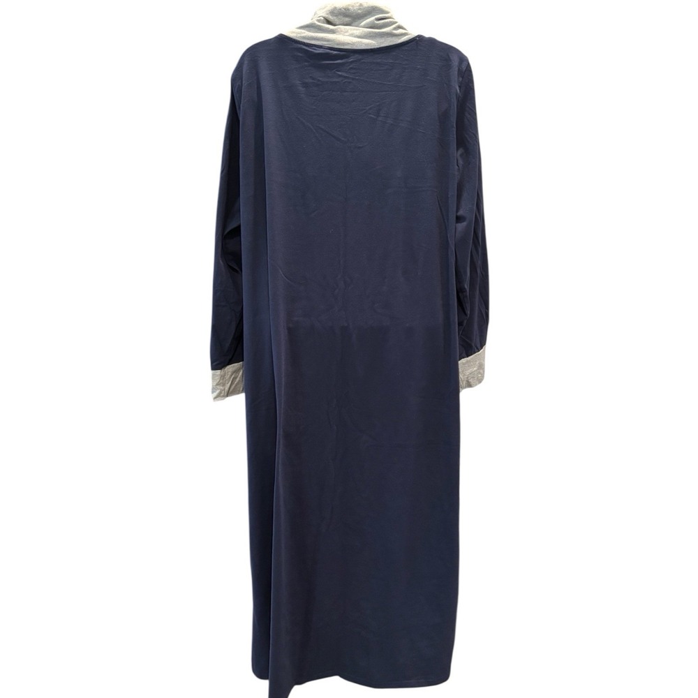 Ekouaer Nightgown Dress Large Navy Gray Long Sleeve‎ Cowl Neck Lounge Pajama - Picture 6 of 6